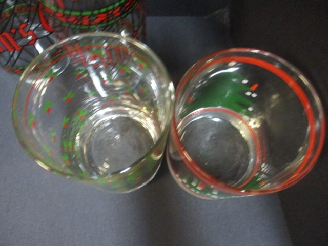 Vintage Indiana Glass "Holly Berry" Glass Ice Bucket and 4 Glass Cups, - 9
