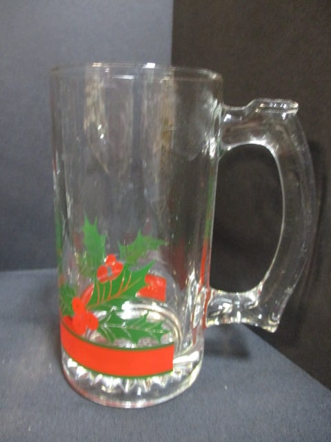6 Vintage Libbey "Holly & Berries" Glass Beer Mugs - 2