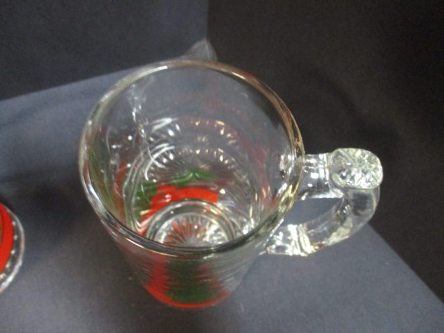 6 Vintage Libbey "Holly & Berries" Glass Beer Mugs - 3
