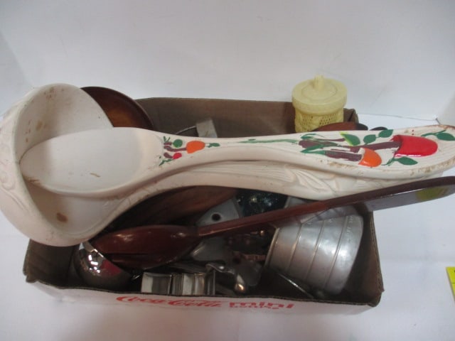 Lot of Vintage Serving Spoons, Cookie Cutters, Sifter, Bottles, etc. (1 of 9)
