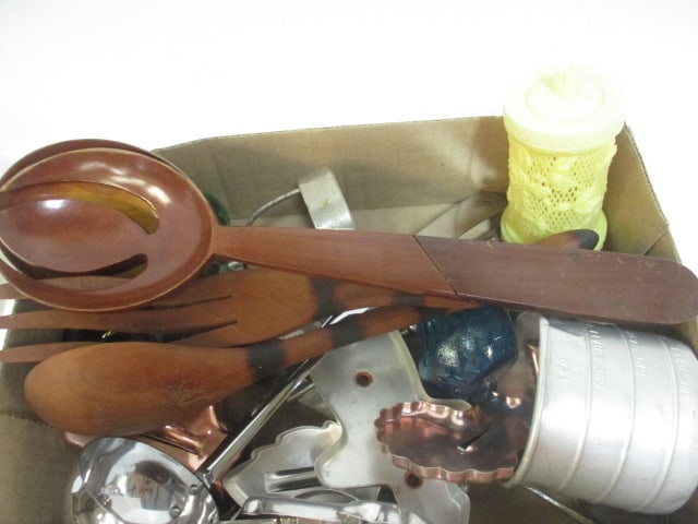 Lot of Vintage Serving Spoons, Cookie Cutters, Sifter, Bottles, etc. - 5