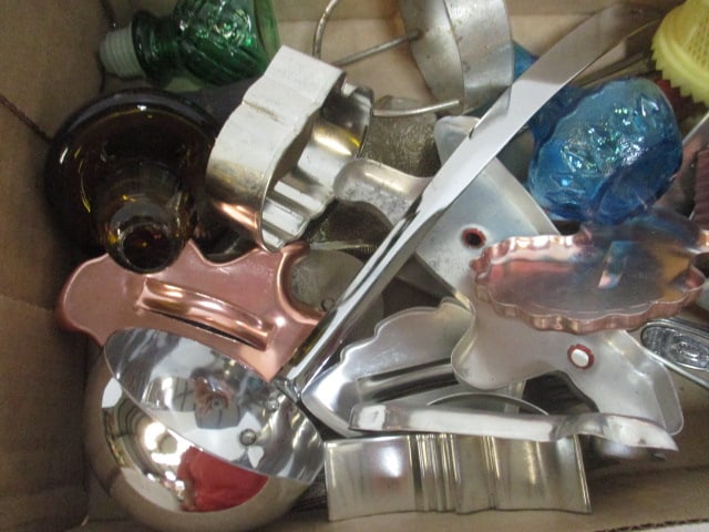 Lot of Vintage Serving Spoons, Cookie Cutters, Sifter, Bottles, etc. - 7