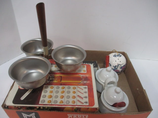 Mid-Century Modern Stainless Condiment Server, Marcato Ampia Biscuits: Cookie Press, Anchor Hocking Grip-Lock Handle, Condiment Dish, and Potpourri Ball