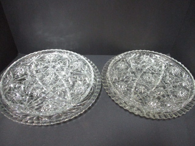 4 Vintage Cut Glass Crystal Round Serving Platters: 11" to 13"