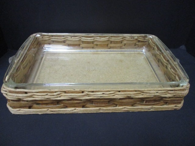 2 Pyrex Glass Casserole Dishes with Woven Basket Carriers - 2