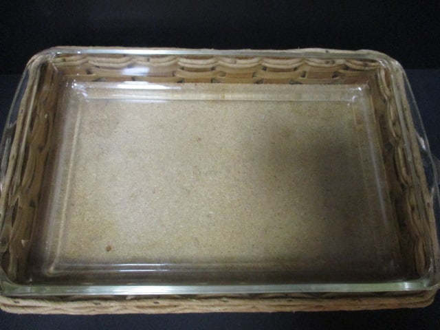 2 Pyrex Glass Casserole Dishes with Woven Basket Carriers - 4