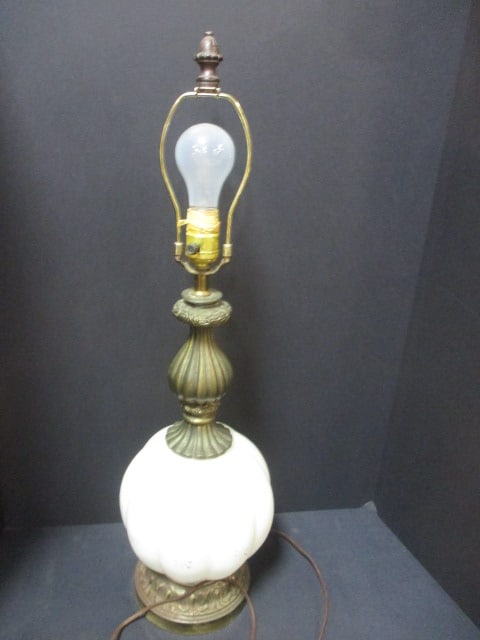 Vintage Milk Glass and Brass Table Lamp: 28 1/2", no shade