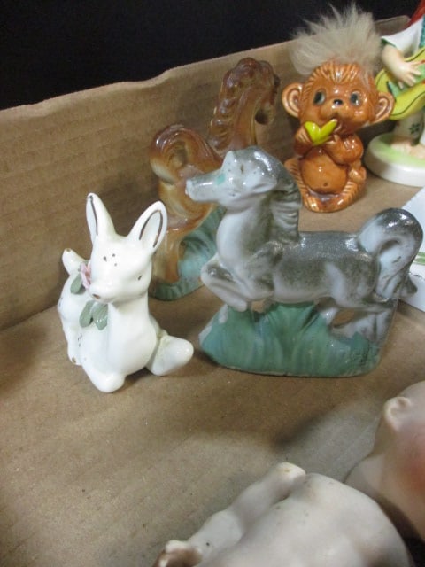 Lot of Vintage Figurines, Dresser Mirror, and Glass Containers - 3