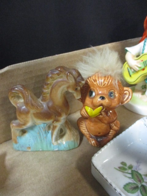 Lot of Vintage Figurines, Dresser Mirror, and Glass Containers - 5