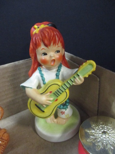 Lot of Vintage Figurines, Dresser Mirror, and Glass Containers - 6