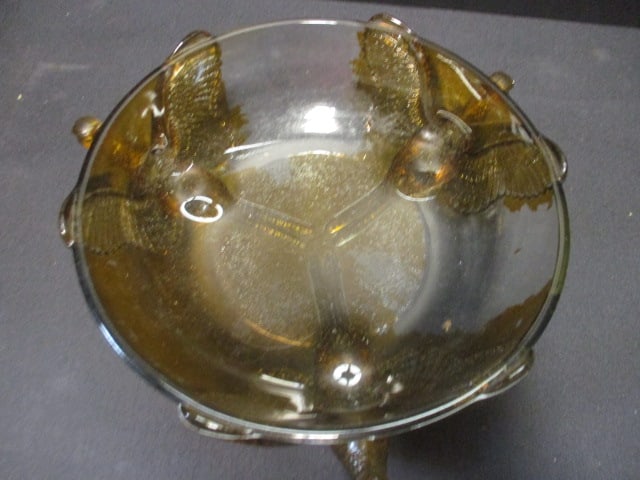 Vintage Jeannette 3-Footed "Pheasant" Amber Glass Bowl - 3