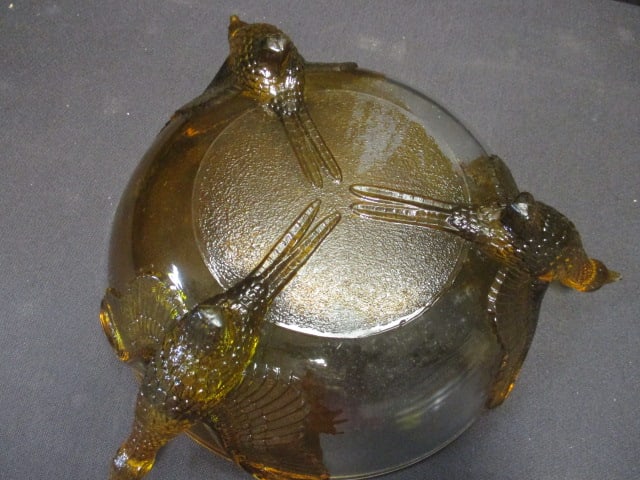 Vintage Jeannette 3-Footed "Pheasant" Amber Glass Bowl - 4
