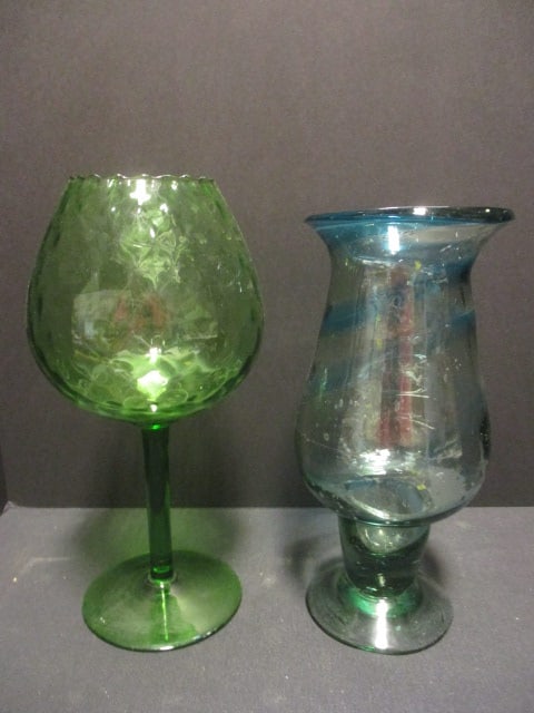Vintage Italian Empoli Green Art Glass Stem Goblet Vase and Vidrios San Miguel (1 of 6)