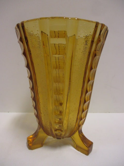 Art Deco Amber Glass Footed Vase (1 of 4)