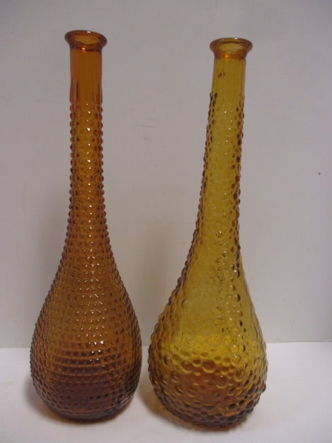 2 Mid Century Modern Italian Empoli Amber Genie Bottle Vases: 15 1/2" each