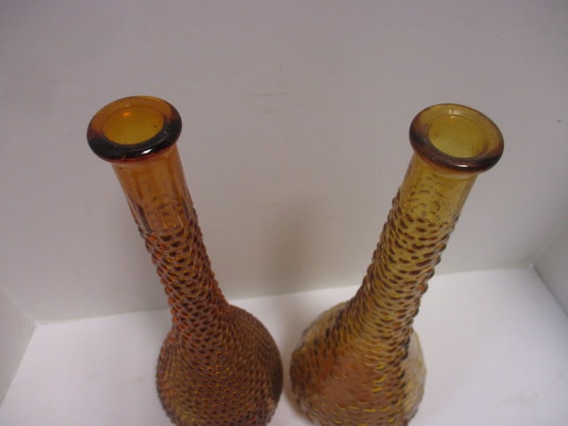 2 Mid Century Modern Italian Empoli Amber Genie Bottle Vases - 2