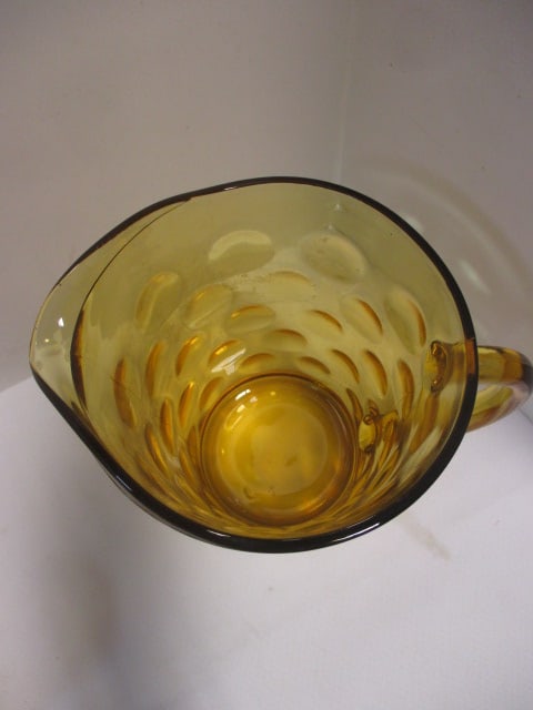 Vintage Hazel Atlas "Eldorado" Coin Dot Amber Glass Pitcher and Glass Set - 6