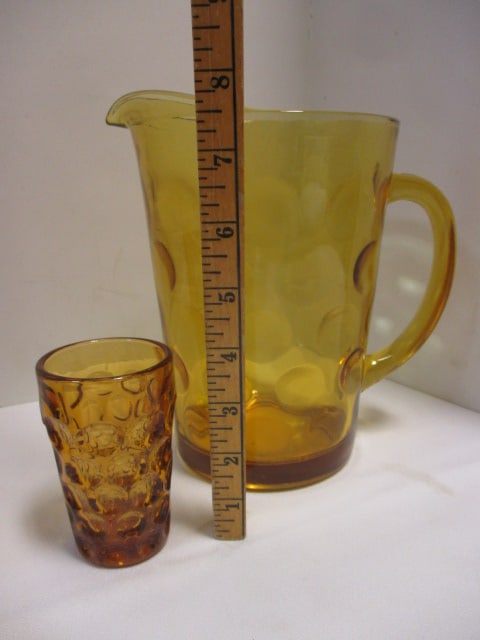 Vintage Hazel Atlas "Eldorado" Coin Dot Amber Glass Pitcher and Glass Set - 7