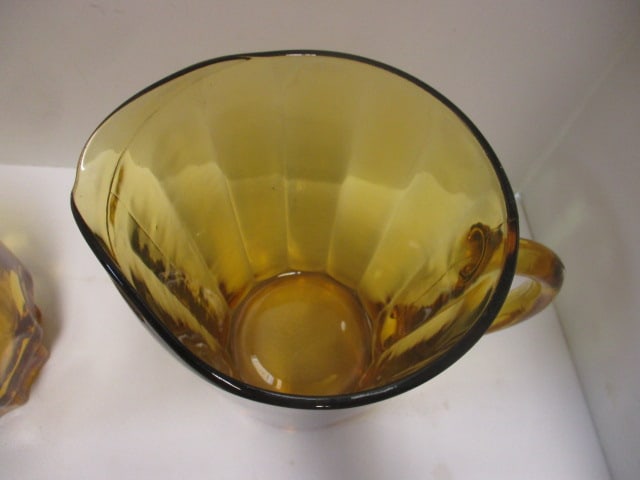 2 Vintage Amber Glass Pitchers - 3