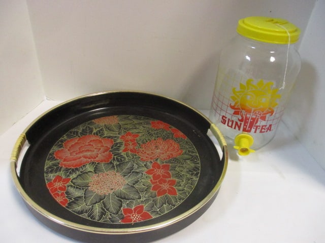 Vintage Marusi Japanese Round Serving Tray and Glass "Sun Tea" Canister (1 of 5)