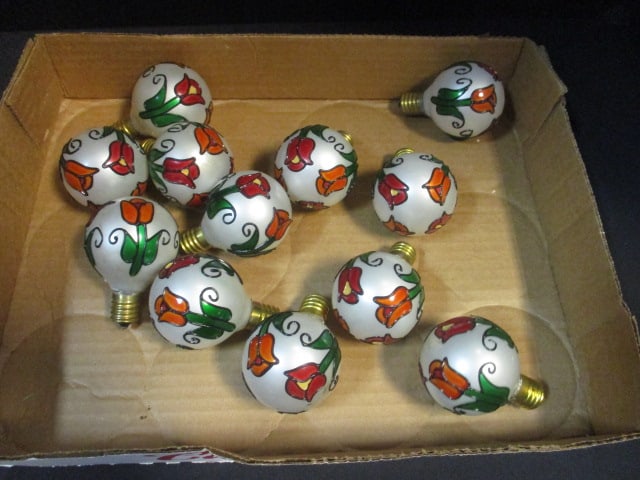Collection of 12 Hand-Painted Decorative Light Bulbs: 3" each