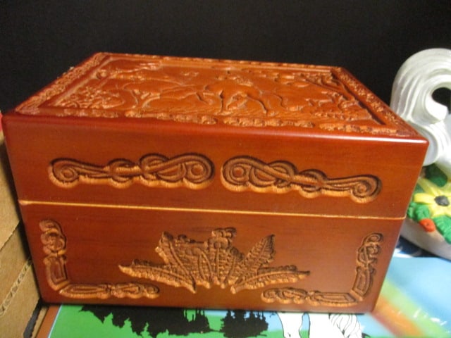 Unicorn Lot - Unicorn Tarot Cards in Carved Wood Box, 2 Unicorn Figurines, - 4