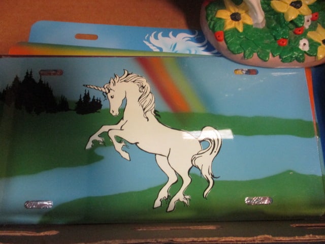 Unicorn Lot - Unicorn Tarot Cards in Carved Wood Box, 2 Unicorn Figurines, - 7