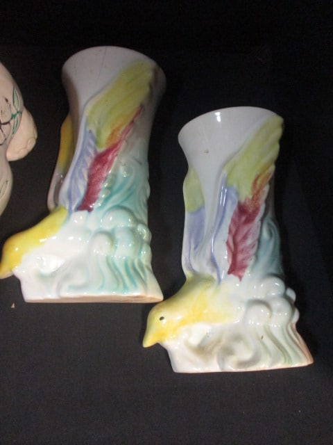 Pair of Vintage Morton Pottery Wall Pockets, "Cow" Ceramic Planter, and - 2