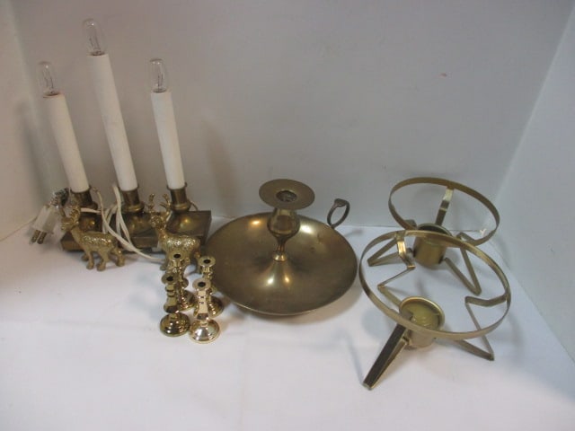 Vintage Brass Candle Holders and Deer Figurines: see pictures and preview for selection and condition