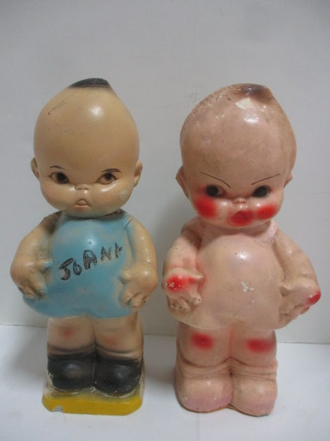 2 Vintage Carnival Chalkware "Kewpie" Doll Figurines and Caffco (Japan) - 5