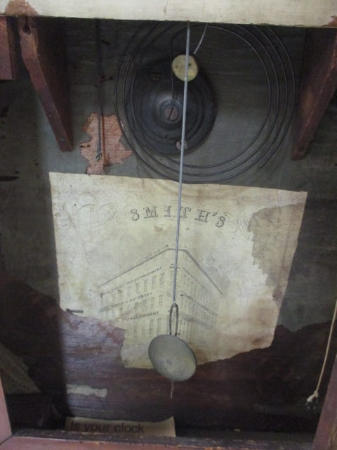Antique Smith's Wood Frame Pendulum Mantel Clock with Mirror - 4