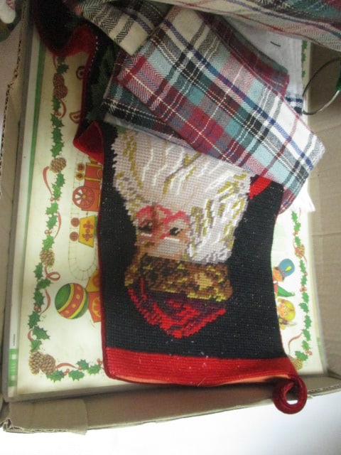 Grouping of Christmas Tablecloths, Aprons, and Linens - 8