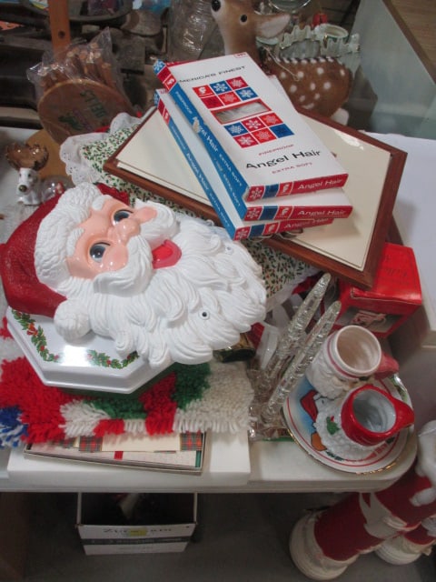 Christmas Table Lot - Santa Mugs, Candles, Pictures, Reindeer, etc.: see pictures and preview for selection and condition, please bring boxes and packing supplies, Local Pickup Only