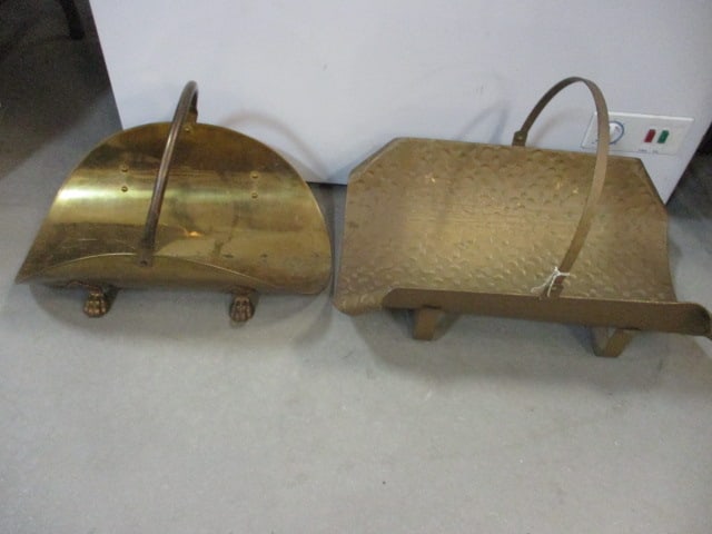 2 Vintage Brass Firewood Log Holders: 18" and 22 1/2"