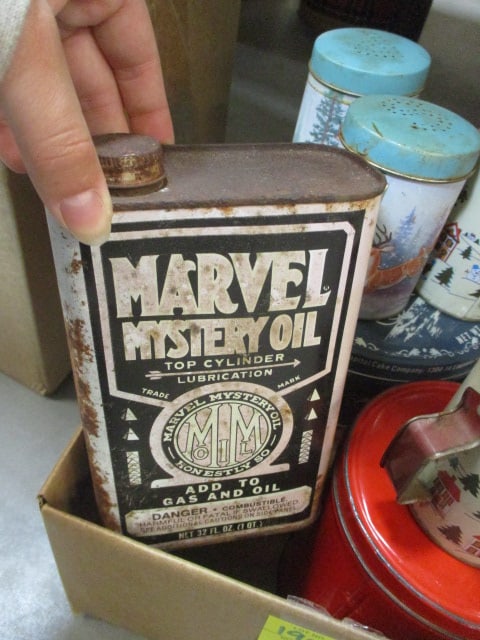 Grouping of Vintage Tin Containers, Salt & Pepper Shakers, and Oil Can - 2