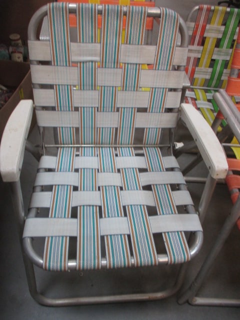 4 Retro Aluminum and Woven Webbed Seat Folding Lawn Chairs - 3