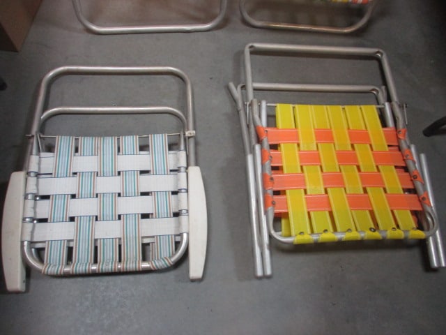 4 Retro Aluminum and Woven Webbed Seat Folding Lawn Chairs - 5