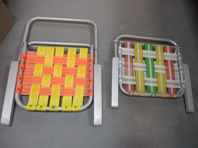 4 Retro Aluminum and Woven Webbed Seat Folding Lawn Chairs - 6