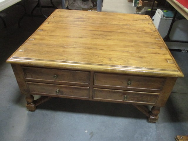 Large Rustic Wood Lift-Up Top and Drawers Coffee Table: 42" x 40" x 21", Local Pickup Only