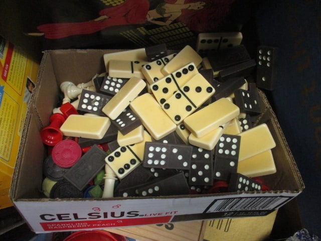 Large Lot of Vintage Board Games, Backgammon Set, Dominoes, Chess Pieces, etc. - 2