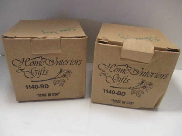 2 Home Interior & Gifts Glass Candle Holder Fairy Night Lights in Original Boxes: 6" each, #1140-BD - made in USA