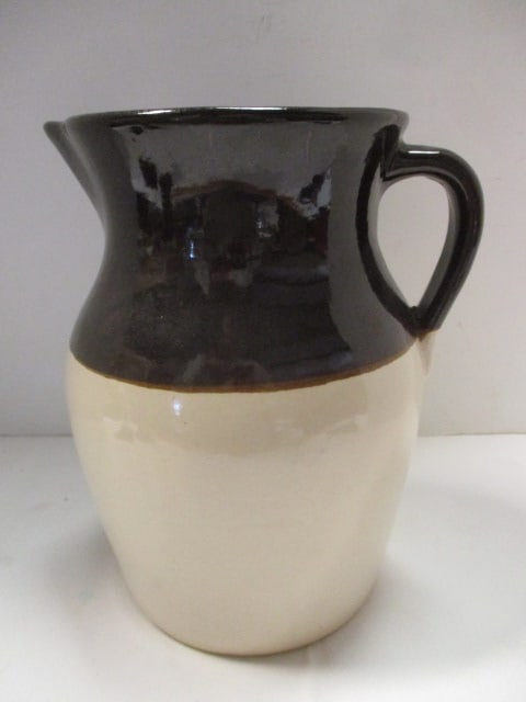 Vintage Two-Tone Stoneware Pitcher - Marked "USA": 10"