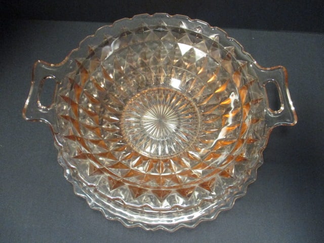 Vintage Jeannette Windsor Diamond Pink Depression Glass Bowl and Round Platter - 2