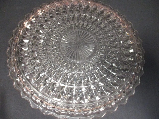 Vintage Jeannette Windsor Diamond Pink Depression Glass Bowl and Round Platter - 4