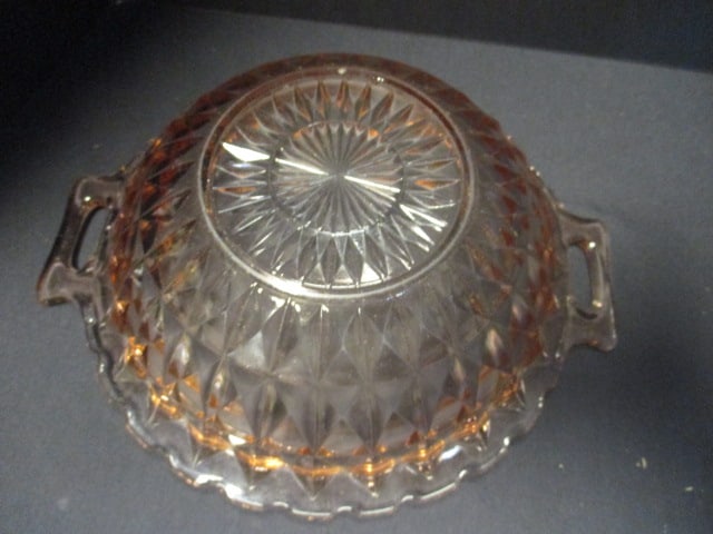Vintage Jeannette Windsor Diamond Pink Depression Glass Bowl and Round Platter - 5