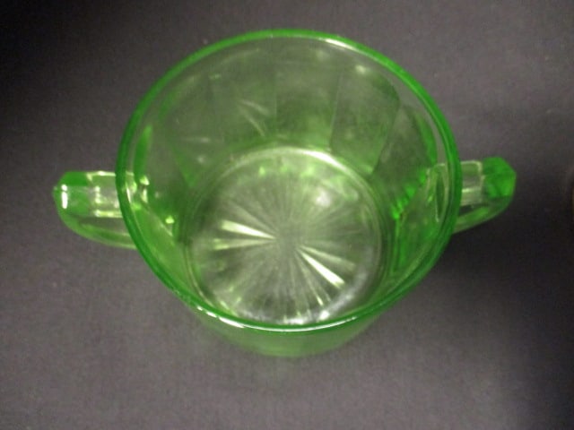 Vintage Jeannette Marigold Carnival Glass "Deer Fawn" Lid and Green Uranium - 3