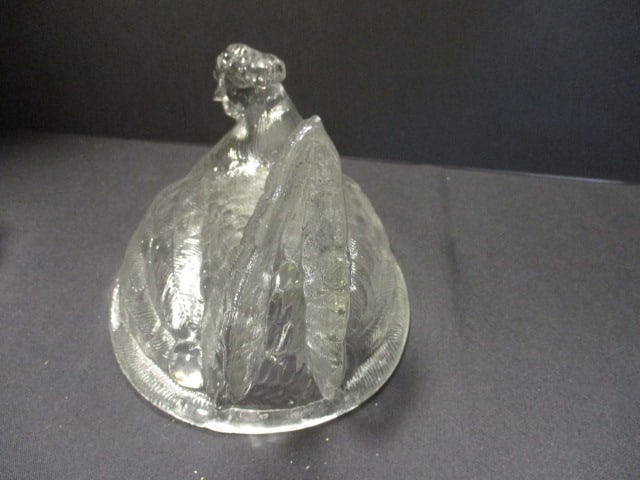 Vintage Clear Pressed Glass "Hen on Nest" Lidded Dish - 6