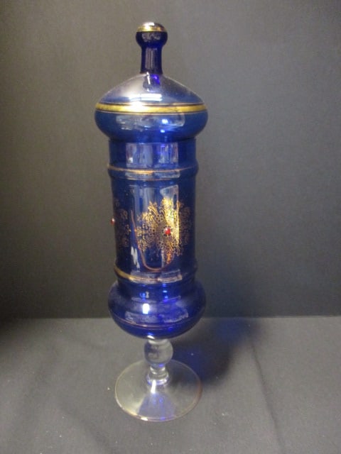 Vintage Italian Empoli Cobalt Blue Glass Apothecary Jar: 15"