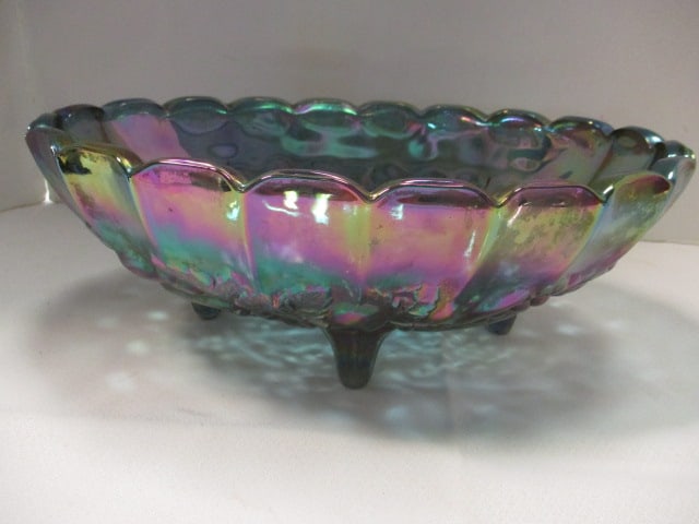 Vintage Indiana Glass Iridescent Blue Carnival Glass Fruit Bowl (1 of 4)