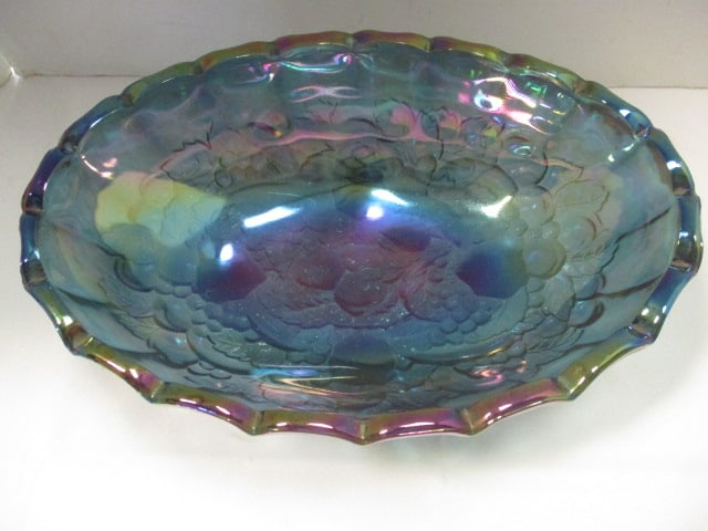Vintage Indiana Glass Iridescent Blue Carnival Glass Fruit Bowl - 2